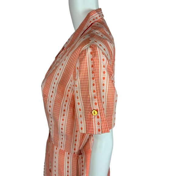 Vintage 1950s Dress Women's Large Novelty Playing Card Suit Print Orange - Picture 8 of 13